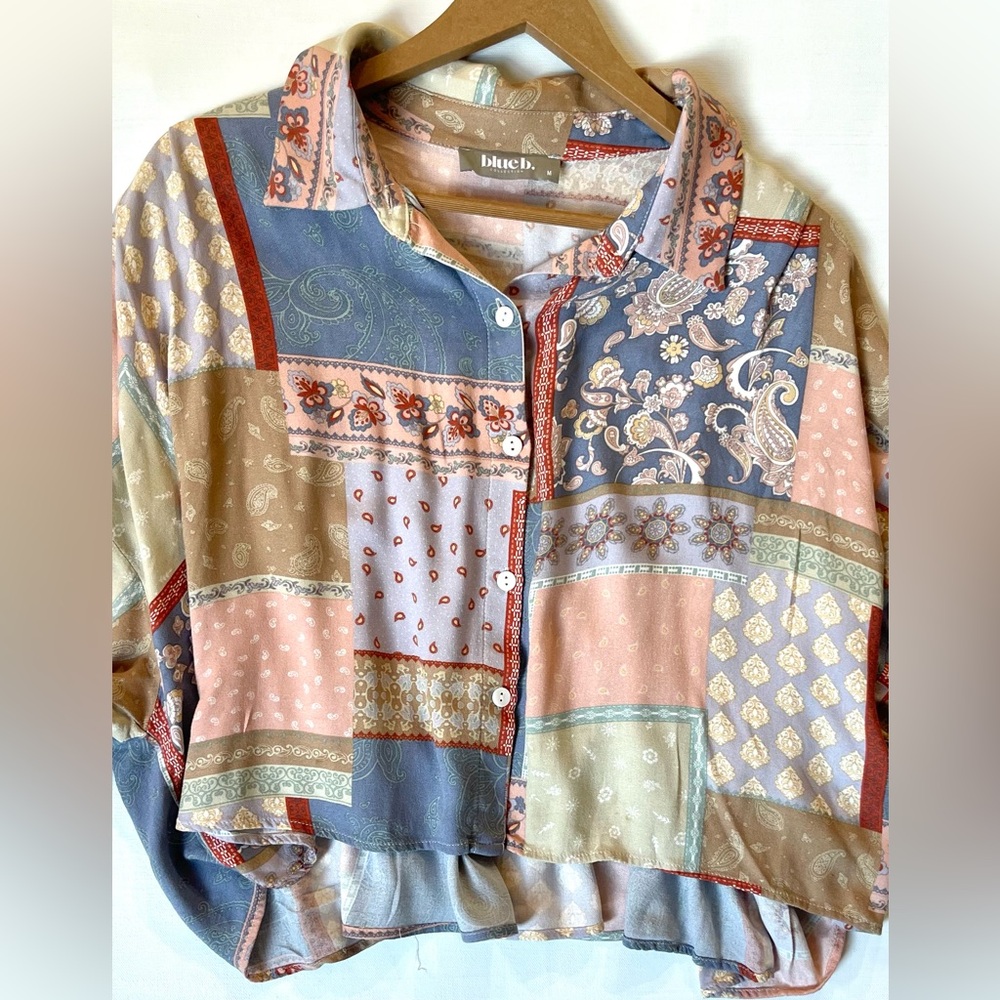 Patchwork Button-Up Blouse - image 1